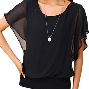 Black Chiffon Overlay Women's Top